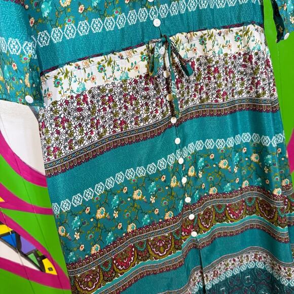 Teal Patterned Women's Dress Silky Dress. Size Medium. Excellent condition! - Picture 2 of 7
